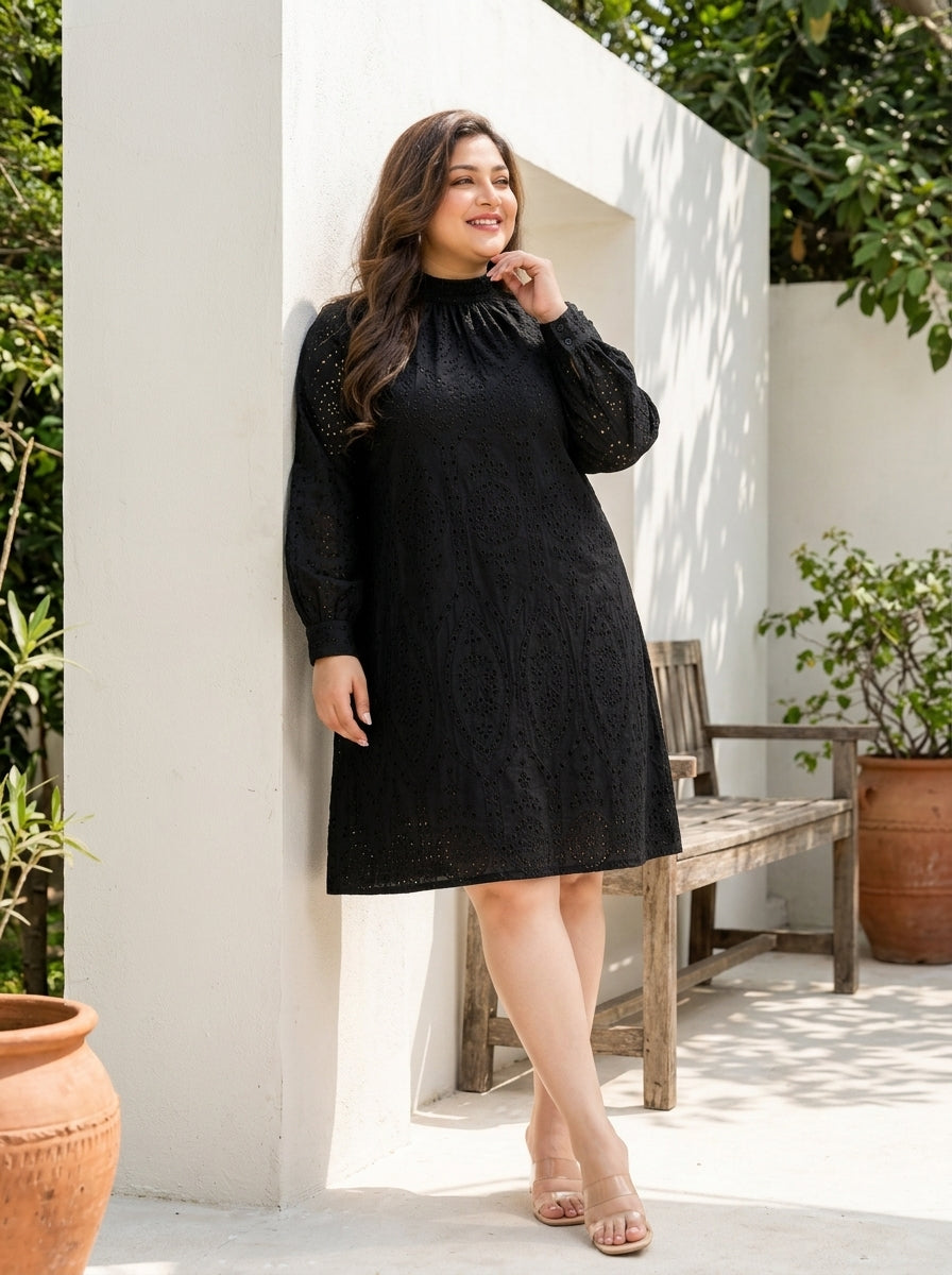 trot black long sleeve laced up women plus