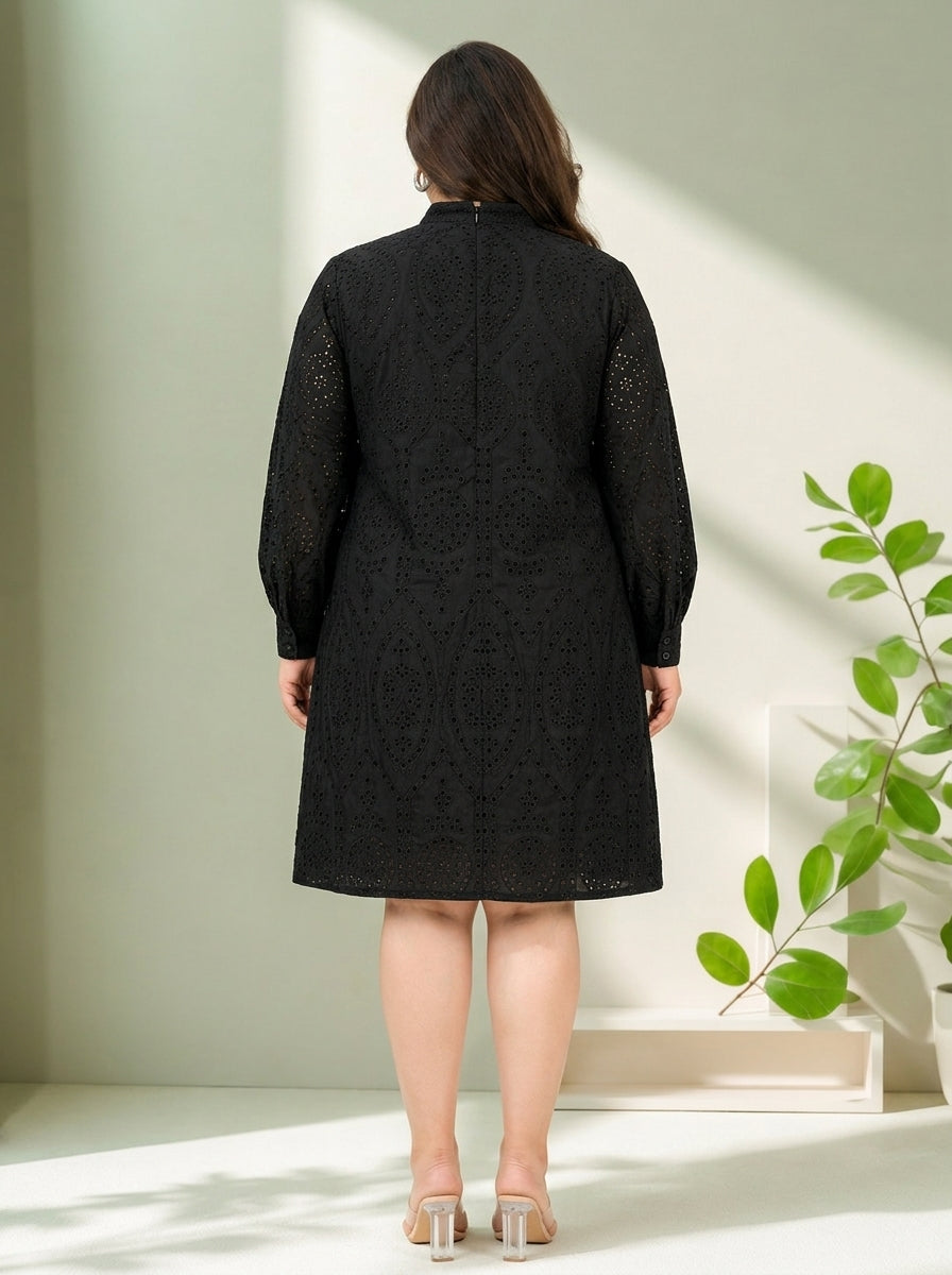 trot black long sleeve laced up women plus
