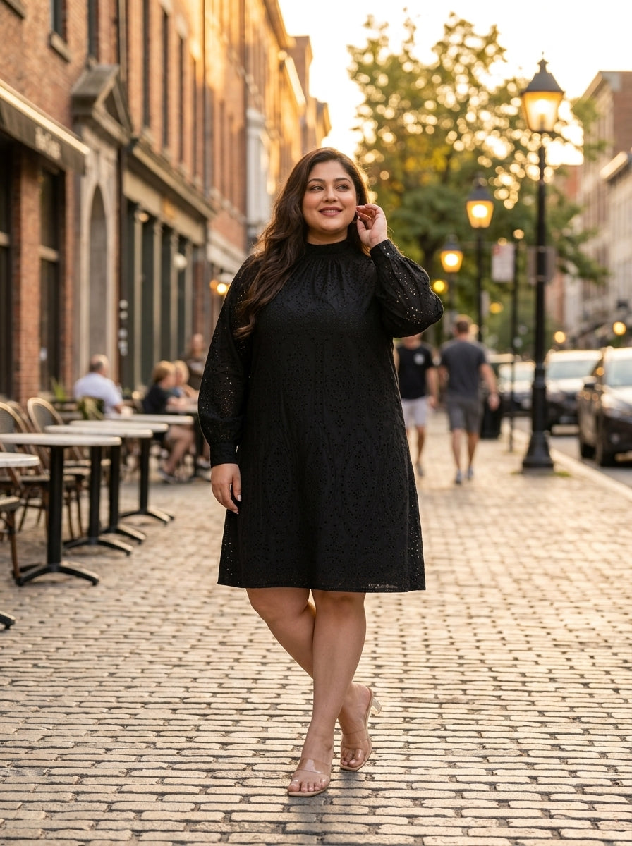 trot black long sleeve laced up women plus