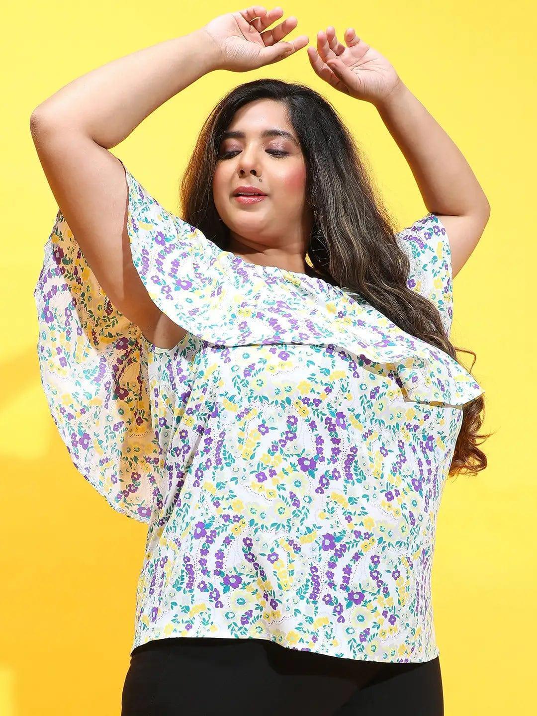 Floral Flair: Off-Shoulder Ruffle Top & Reversible Bucket Hat Set - oxolloxo