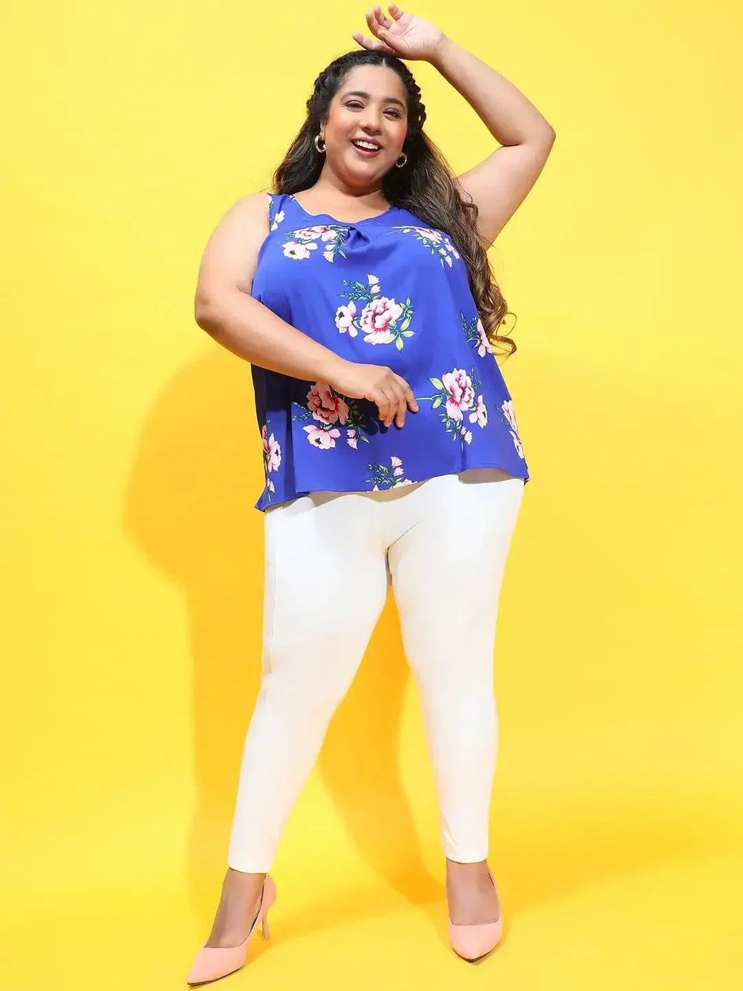 Plus Size Blue Floral Print Top