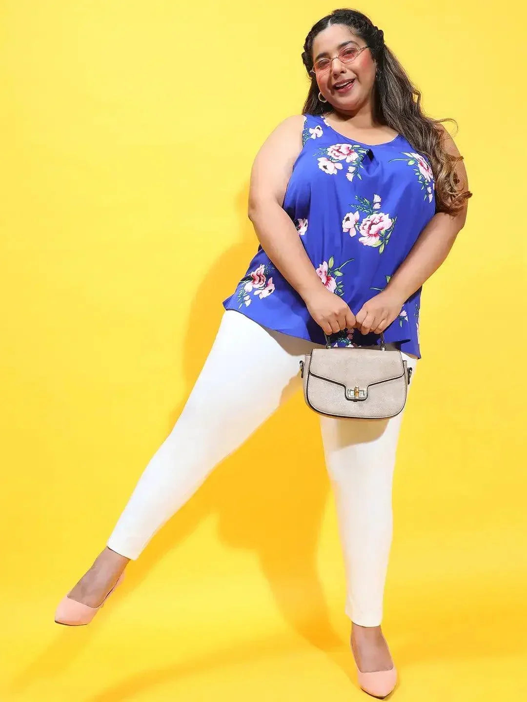 Plus Size Blue Floral Print Top