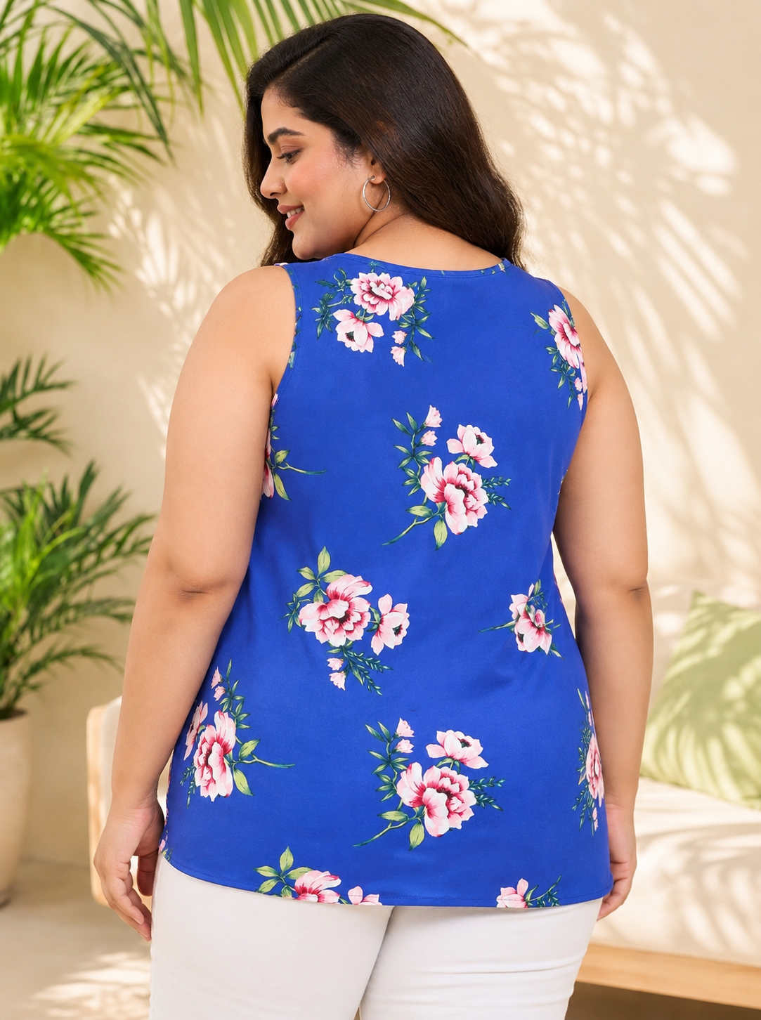 Plus Size Blue Floral Print Top