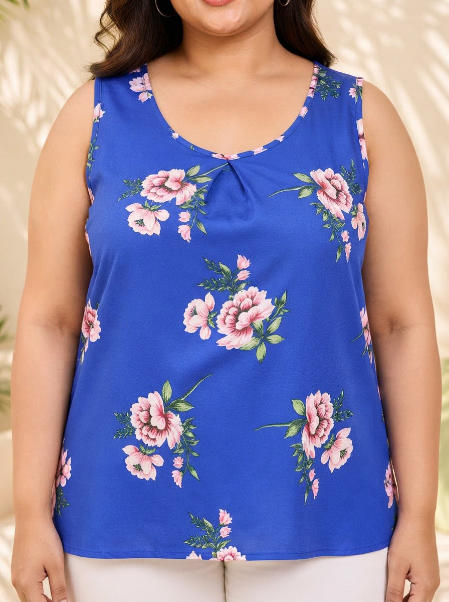Plus Size Blue Floral Print Top