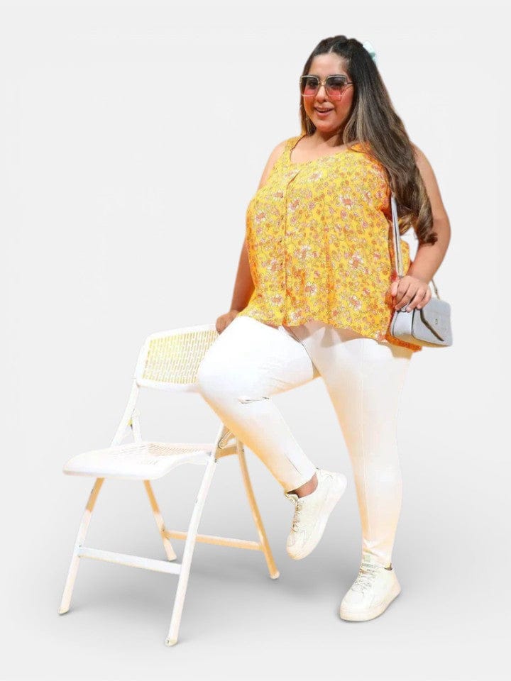 Plus Size Yellow Floral Print Viscose Top