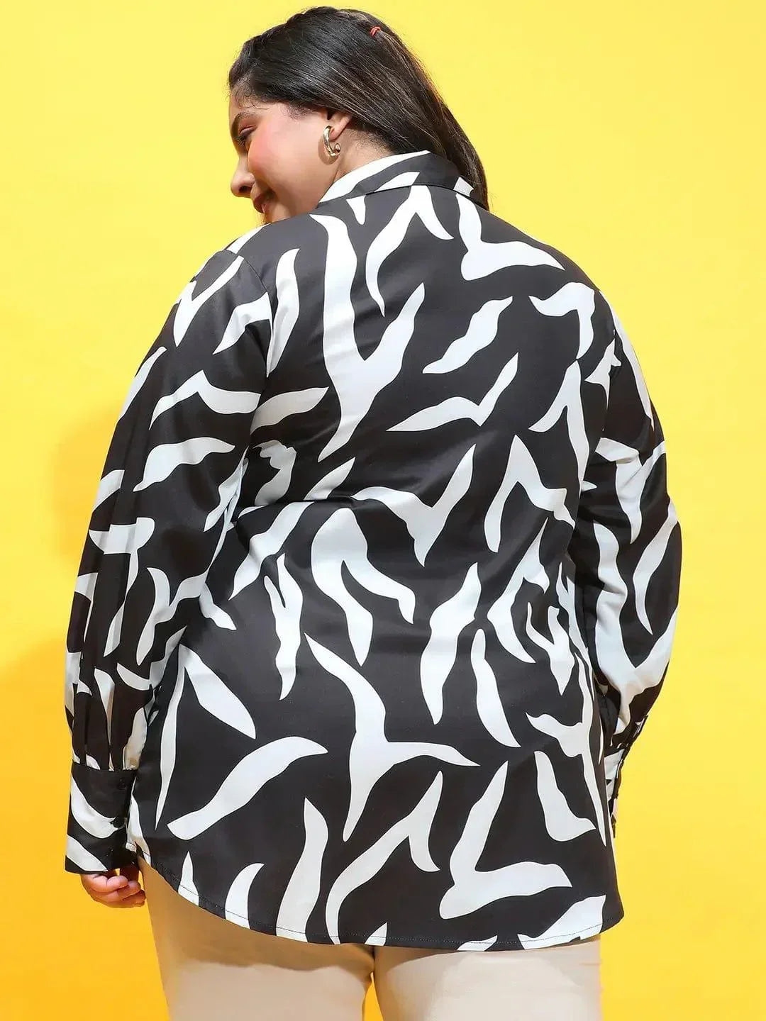 Focused Black Printed Long Sleeve Plus Size Shirt Today - oxolloxo