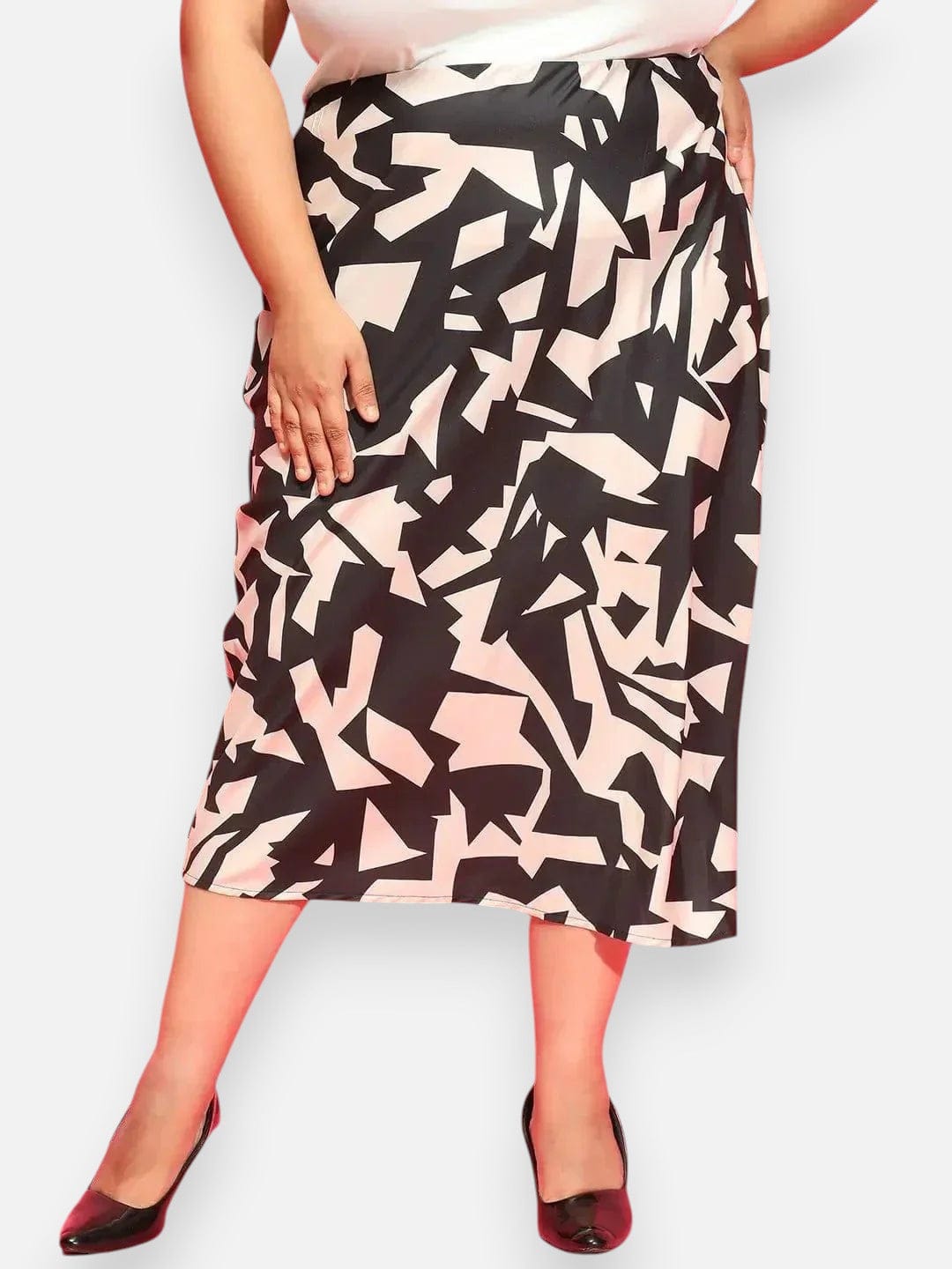 Plus Size Black Printed Skirt
