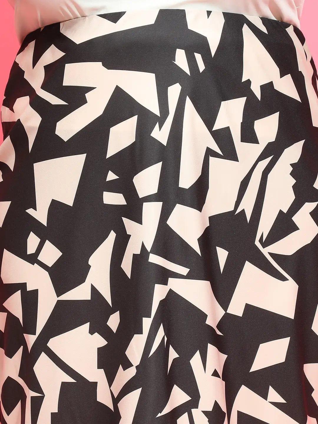 Plus Size Black Printed Skirt