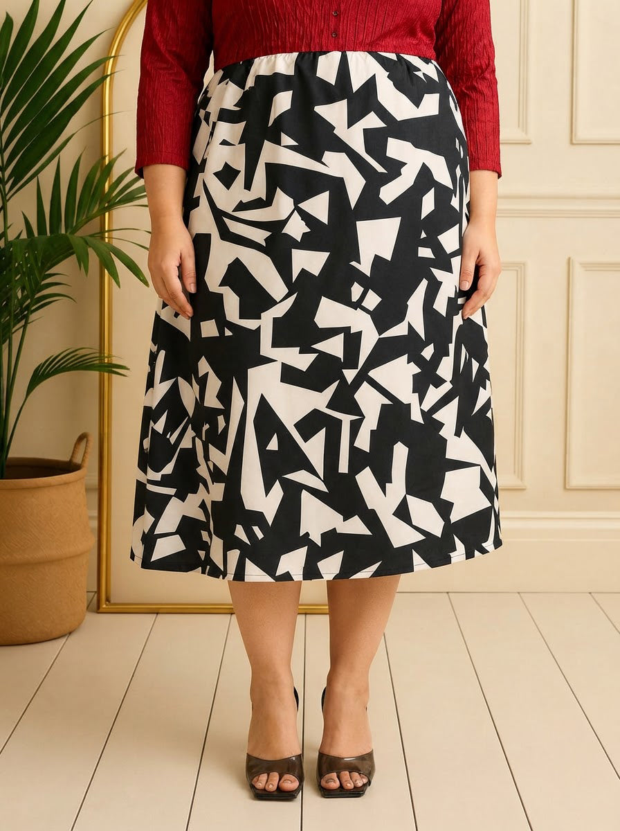 Plus Size Black Printed Skirt