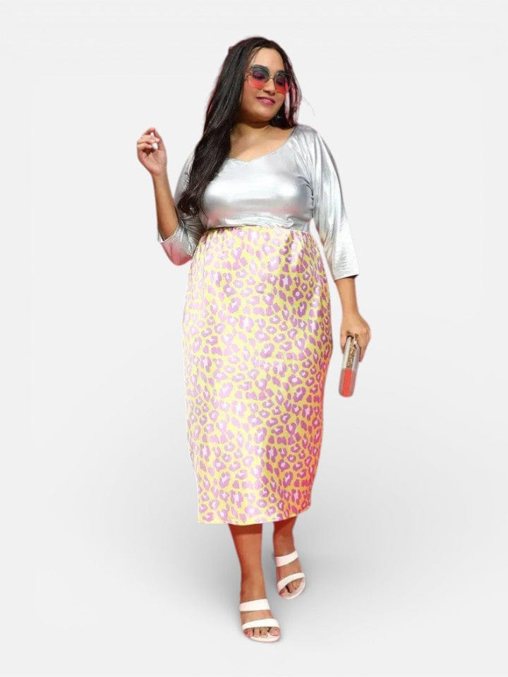 Plus Size Yellow Animal Print Skirt