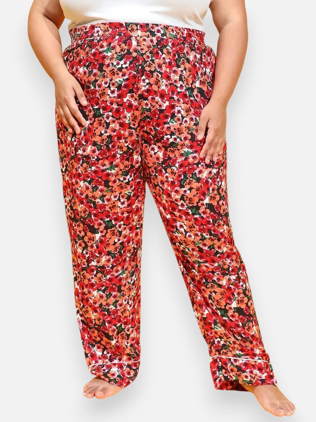 Plus Size Red Floral Printed Pajama