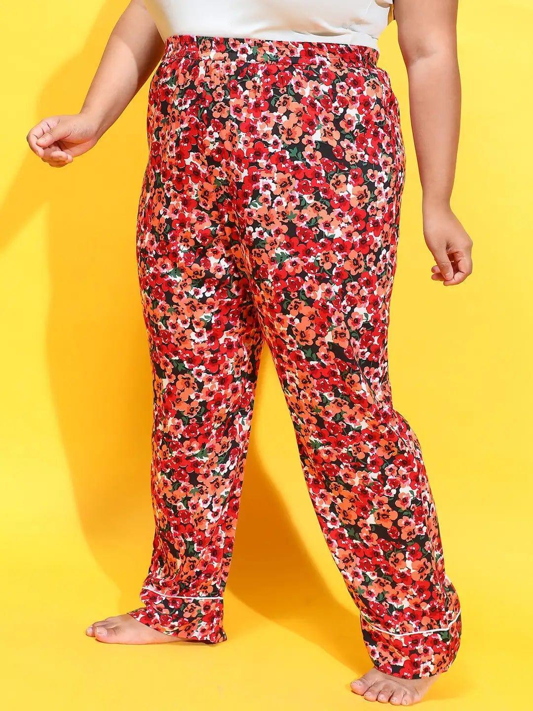 Re Color Floral Printed Elasticated Comfy Women Plus Size Pajama - oxolloxo