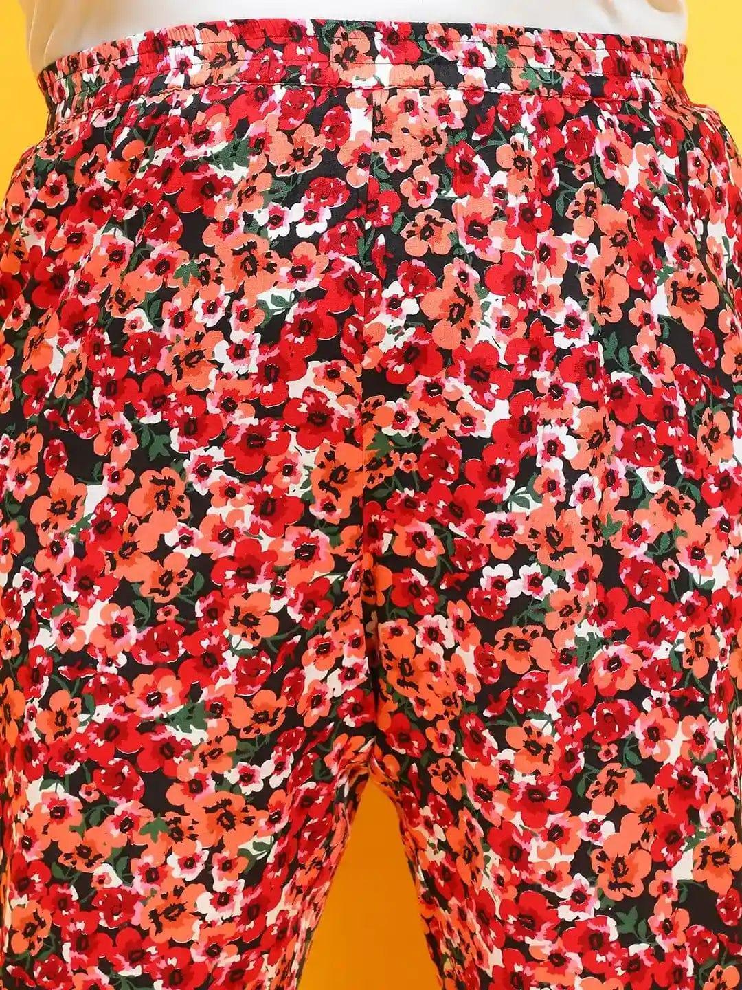 Re Color Floral Printed Elasticated Comfy Women Plus Size Pajama - oxolloxo