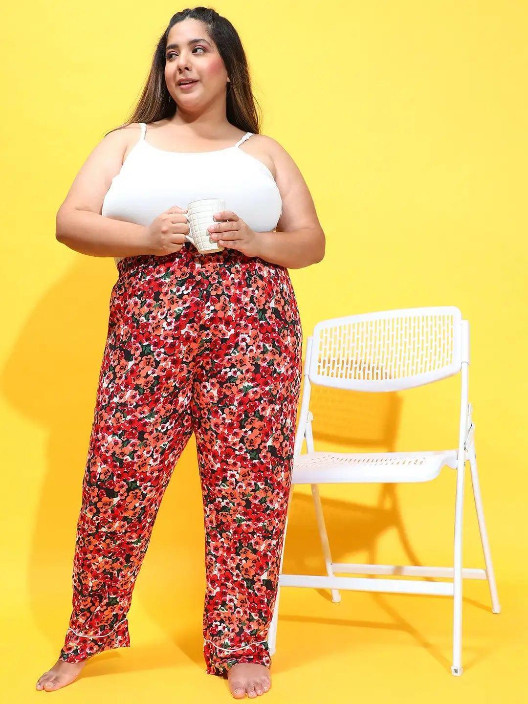 Re Color Floral Printed Elasticated Comfy Women Plus Size Pajama - oxolloxo