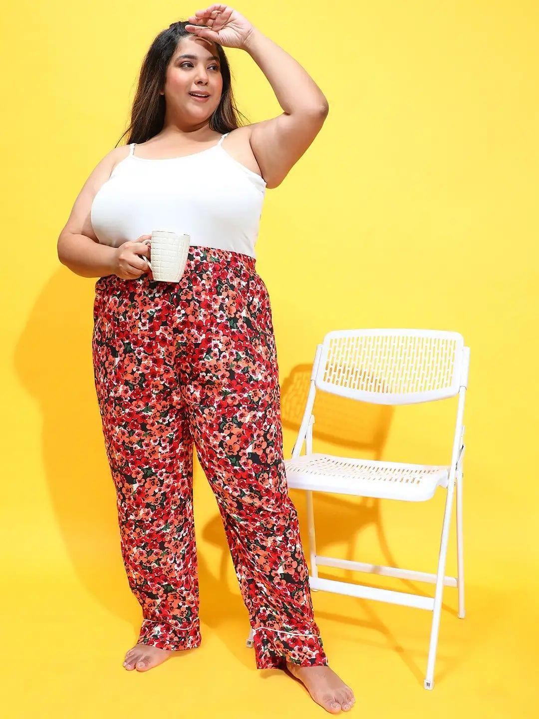 Re Color Floral Printed Elasticated Comfy Women Plus Size Pajama - oxolloxo