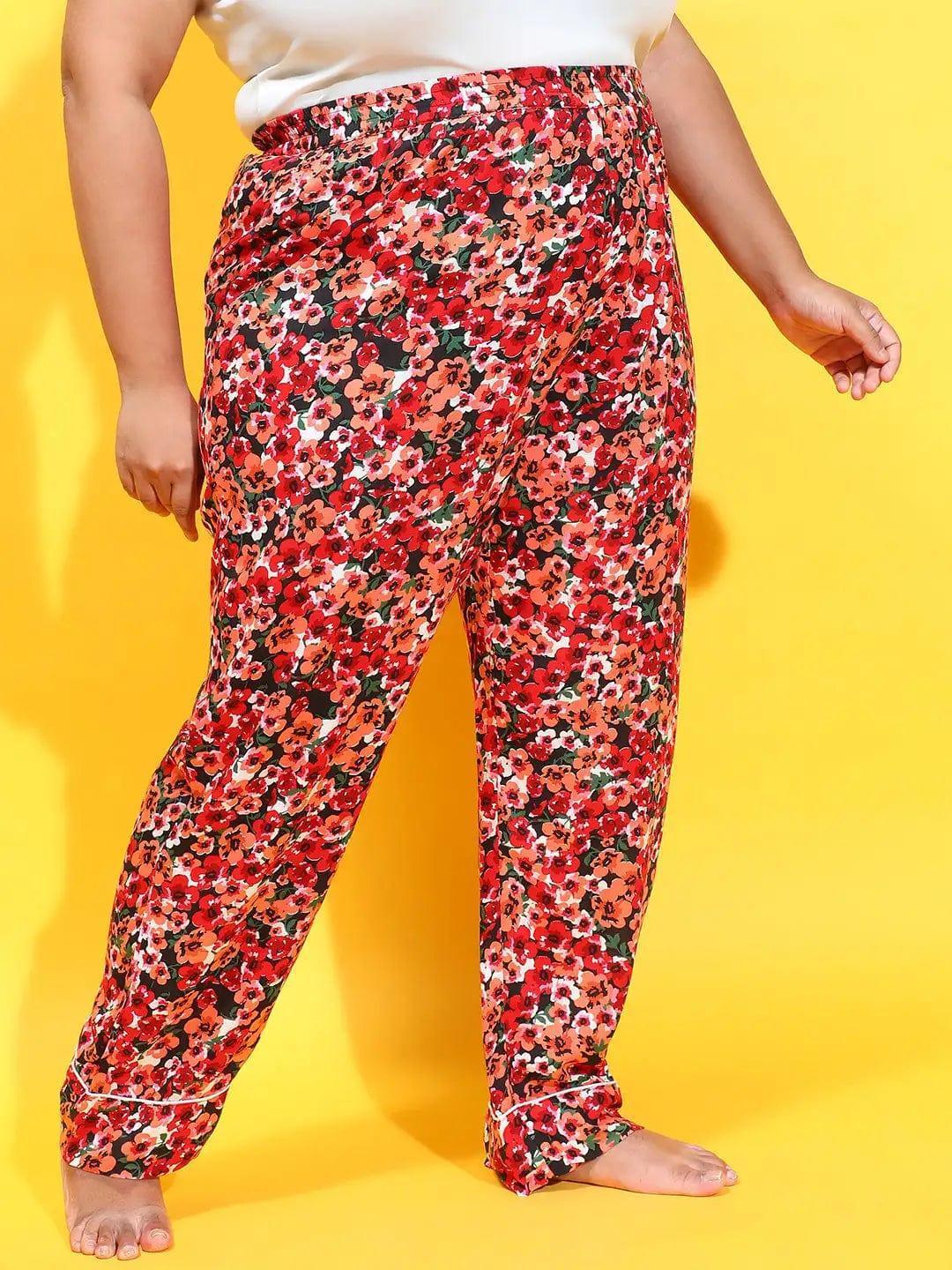 Re Color Floral Printed Elasticated Comfy Women Plus Size Pajama - oxolloxo