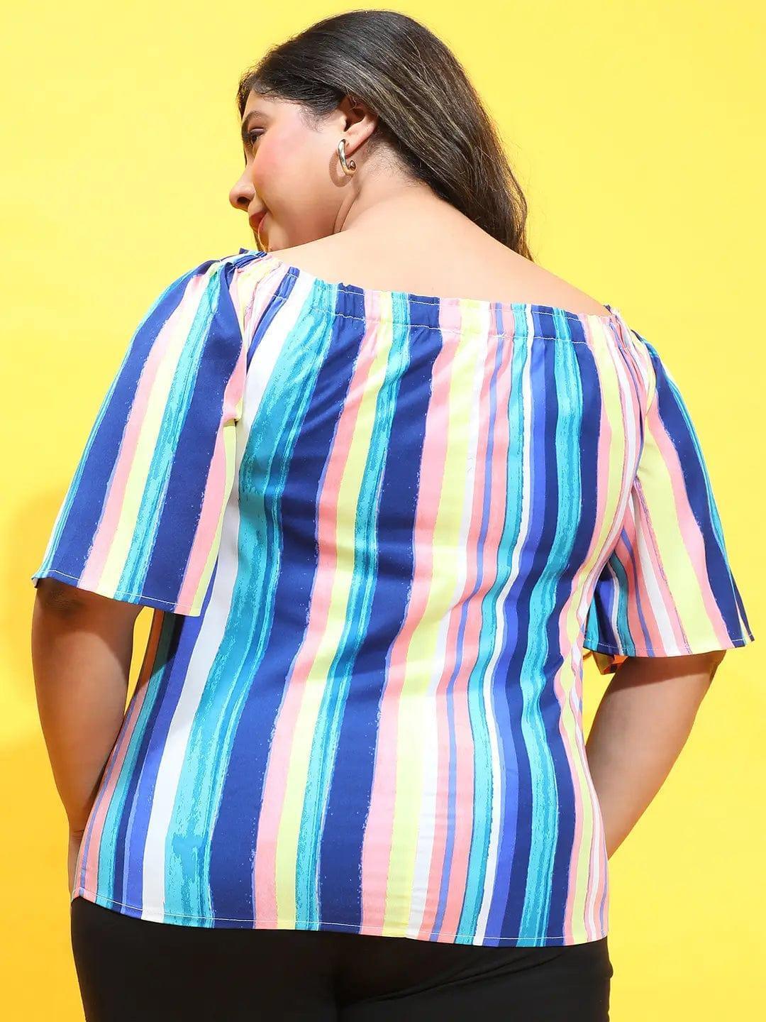 Plus Size Multicolor Stripe Print Top