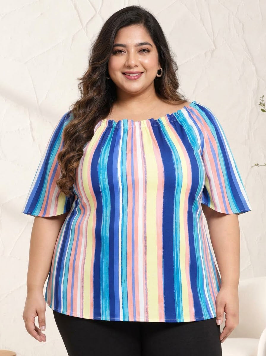 Plus Size Multicolor Stripe Print Top