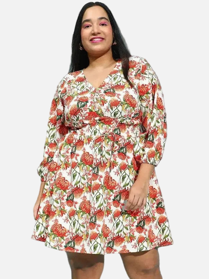 Plus Size Multicolor Floral Print Dress