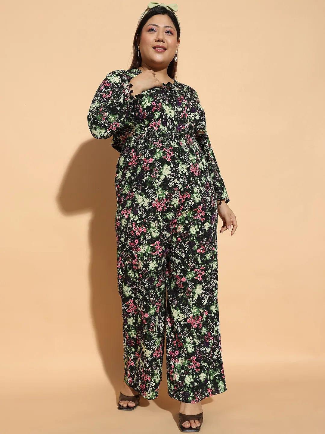 Plus size multicolour floral print jumpsuit with 3/4 sleeves, photo 5