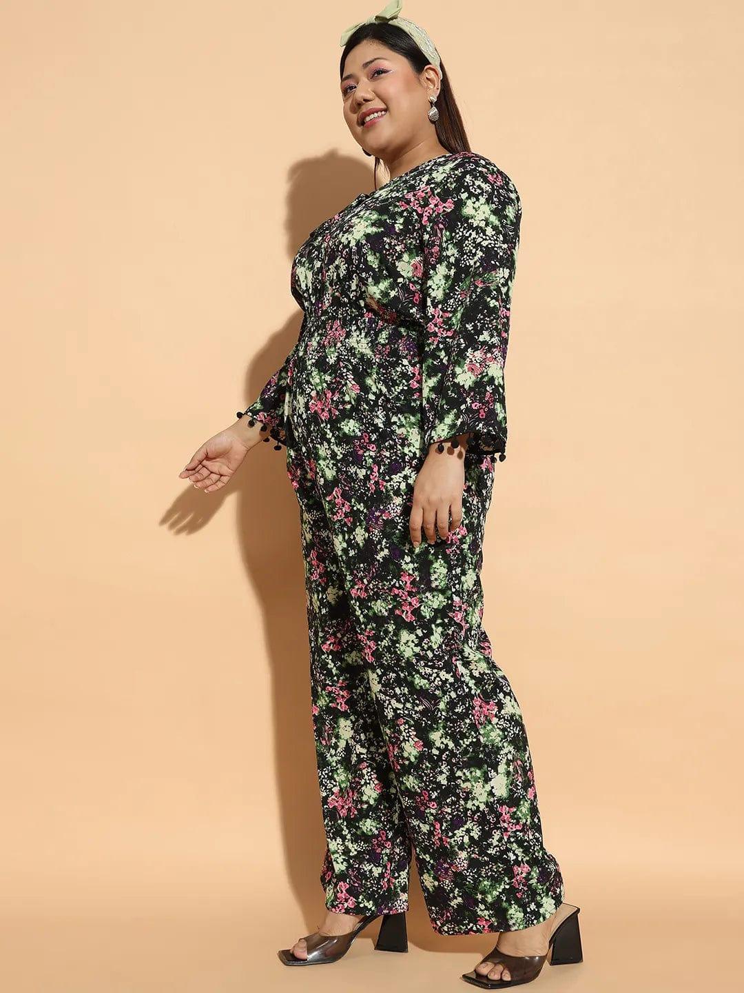 Plus size multicolour floral print jumpsuit with 3/4 sleeves, photo 6