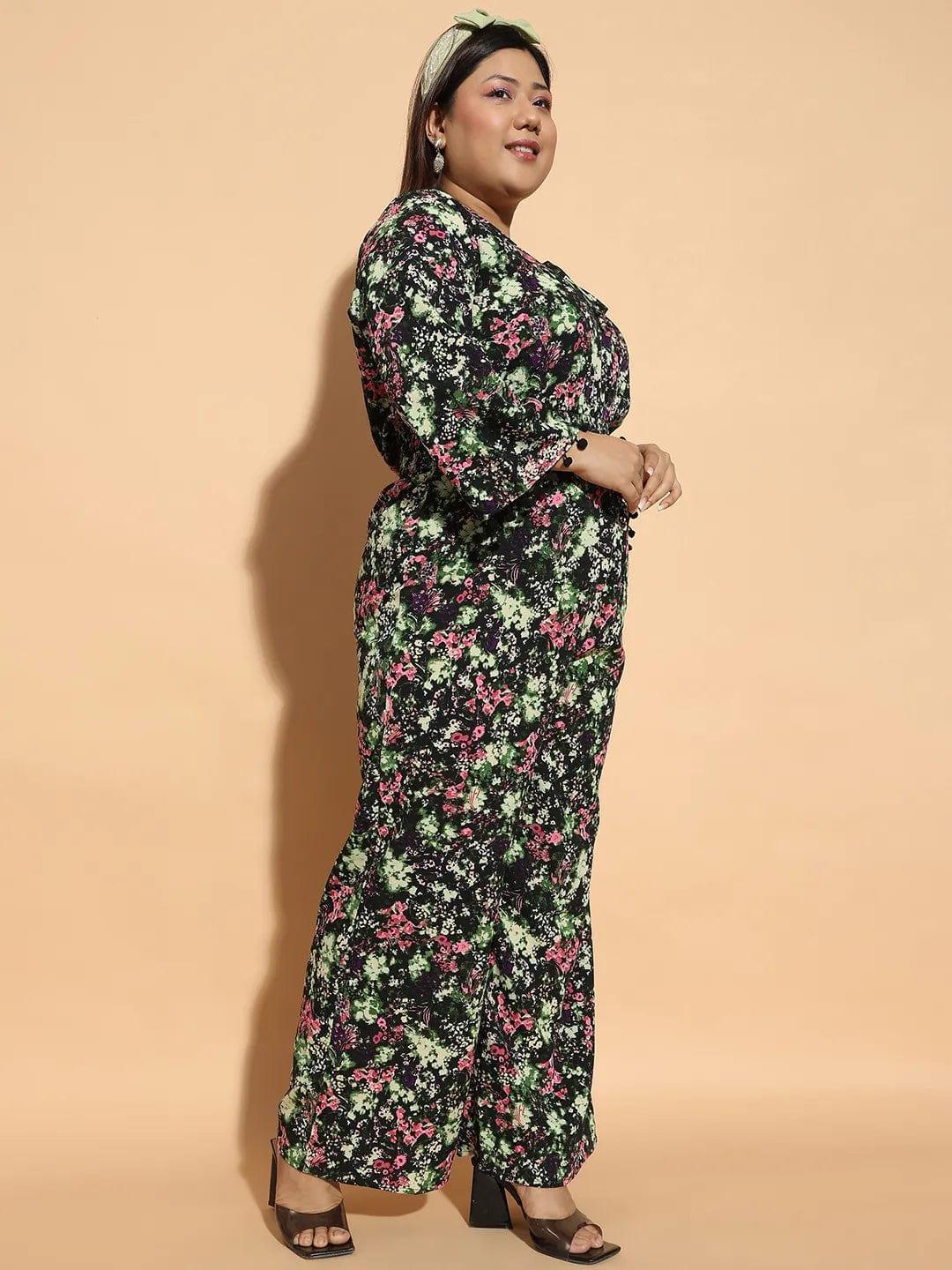 Plus size multicolour floral print jumpsuit with 3/4 sleeves, photo 7