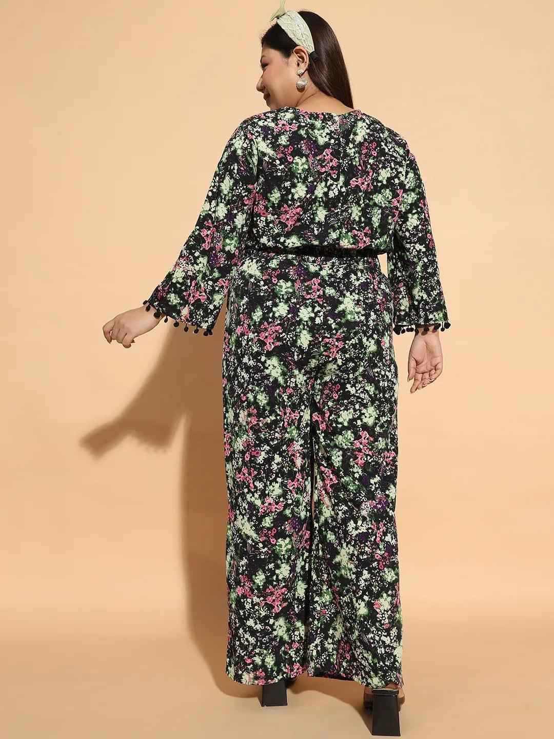 Plus size multicolour floral print jumpsuit with 3/4 sleeves, photo 8