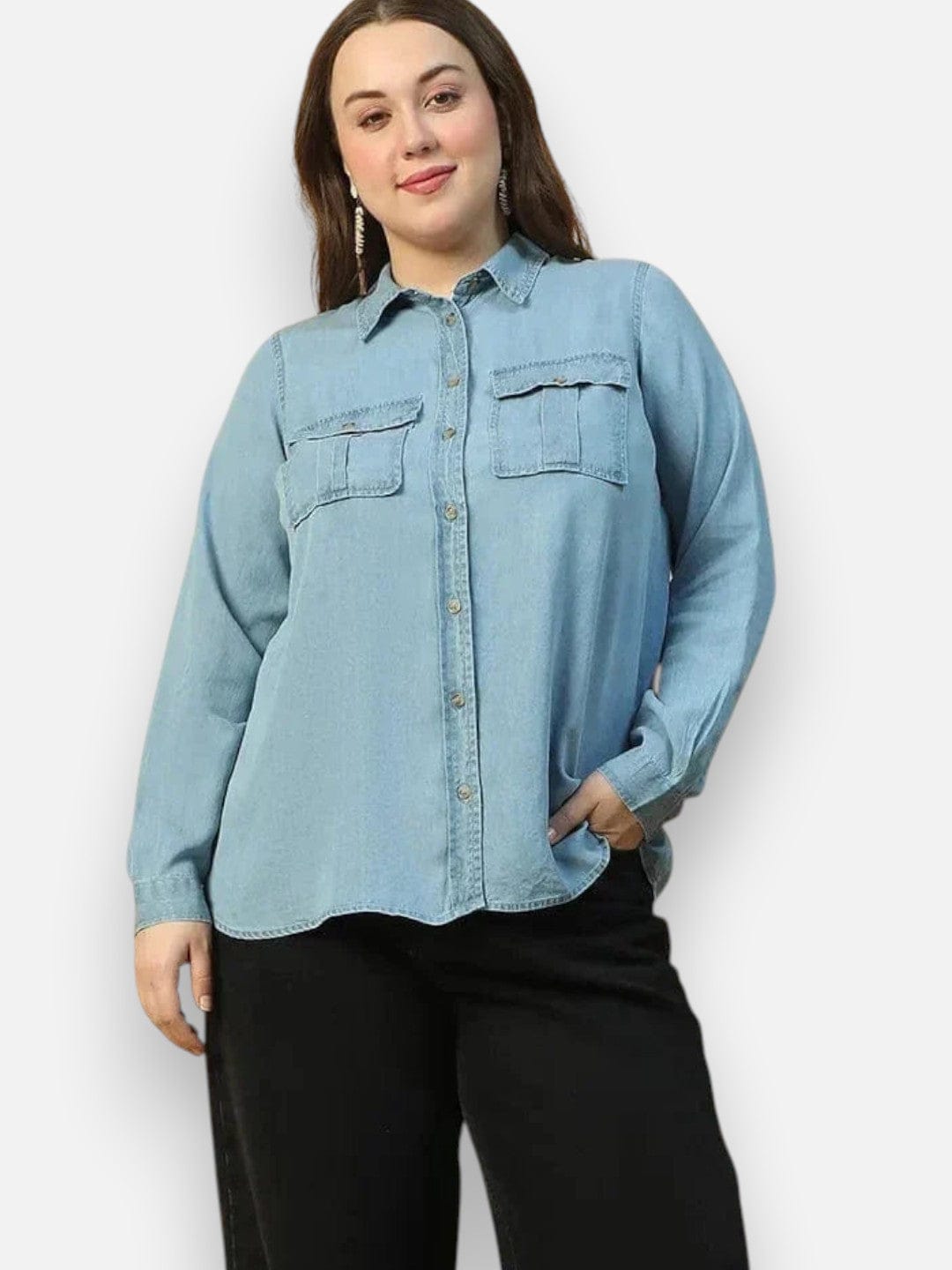 Plus Size Blue Cotton Shirt