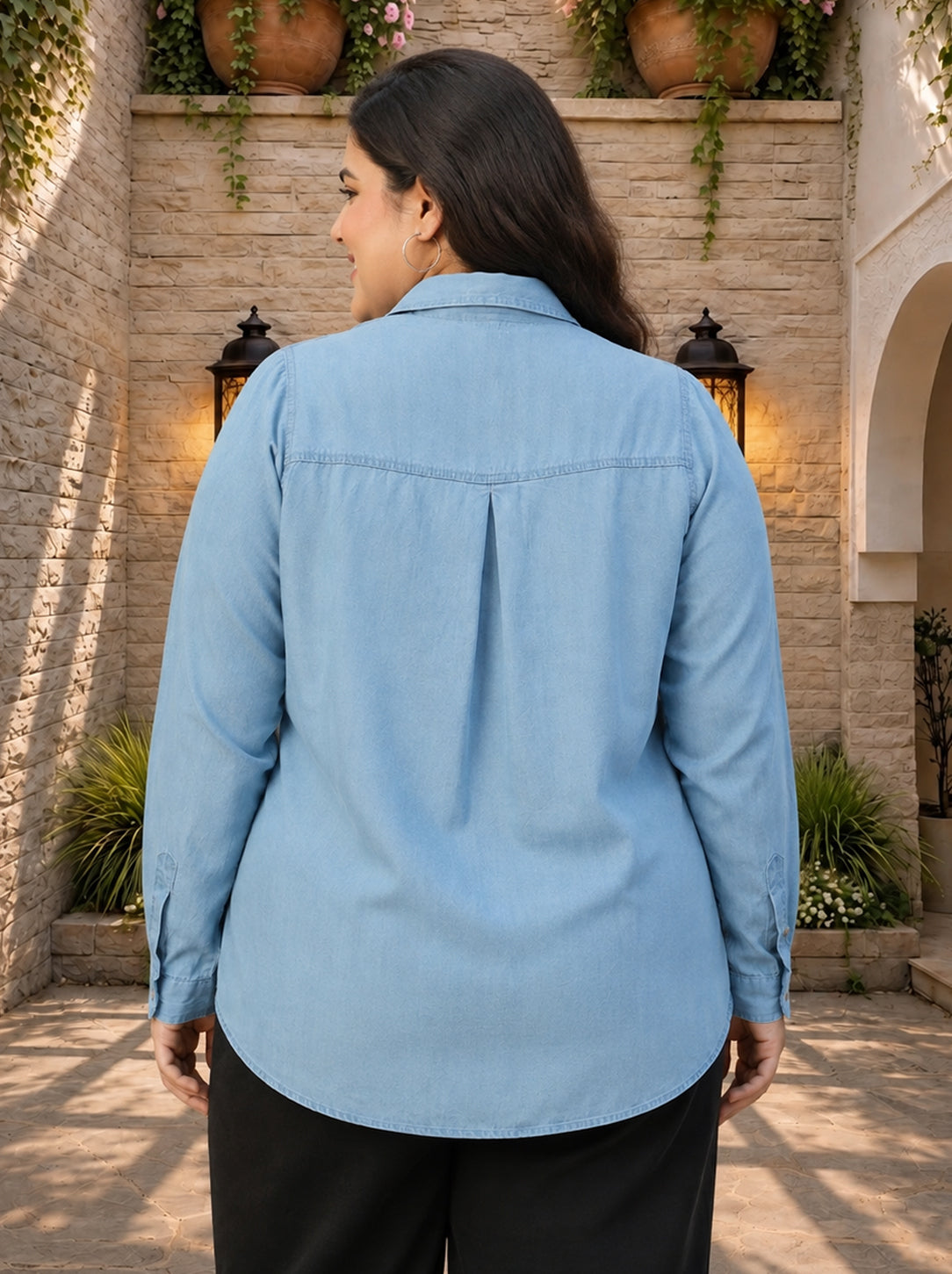 Plus Size Blue Cotton Shirt