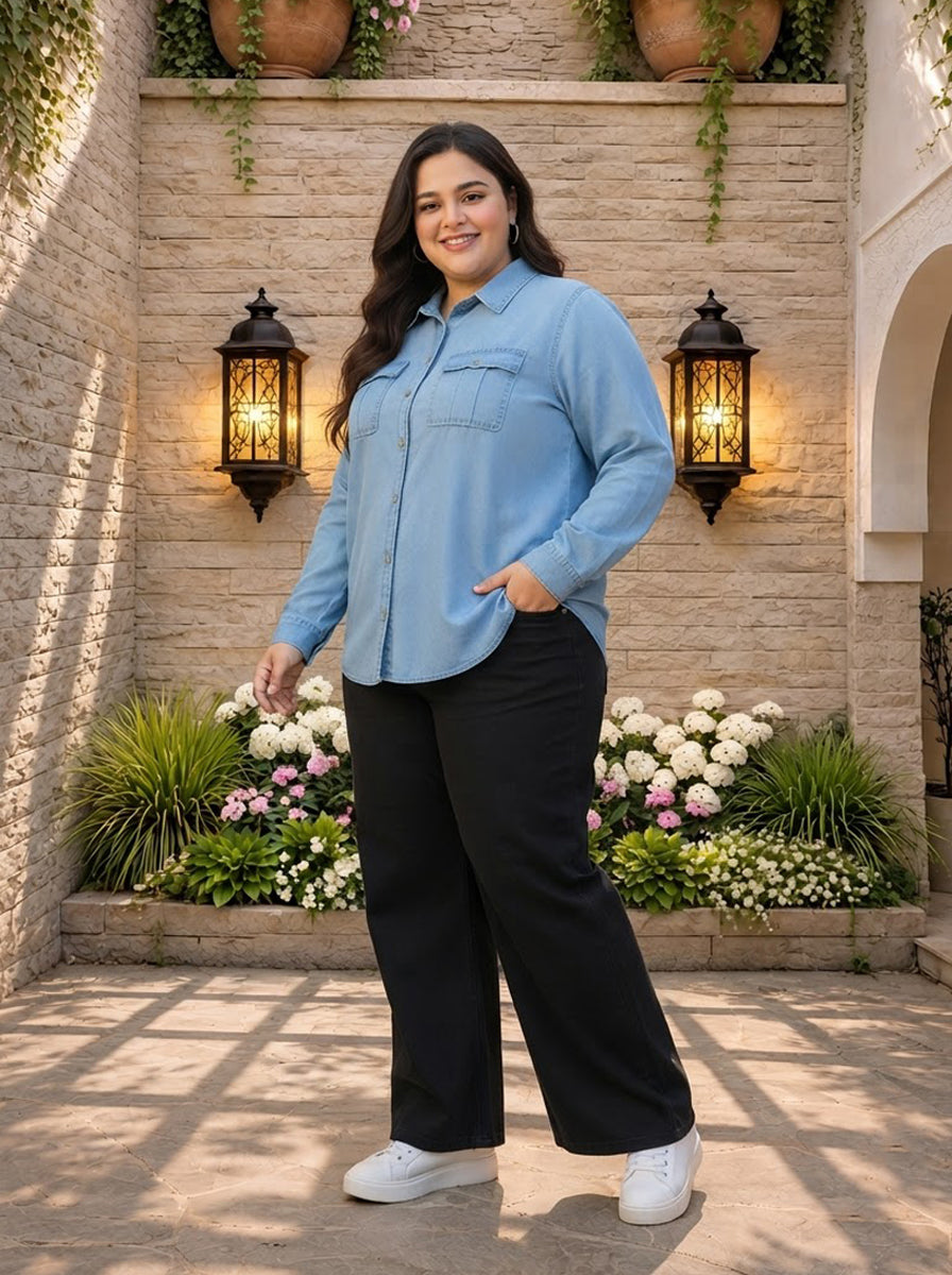Plus Size Blue Cotton Shirt