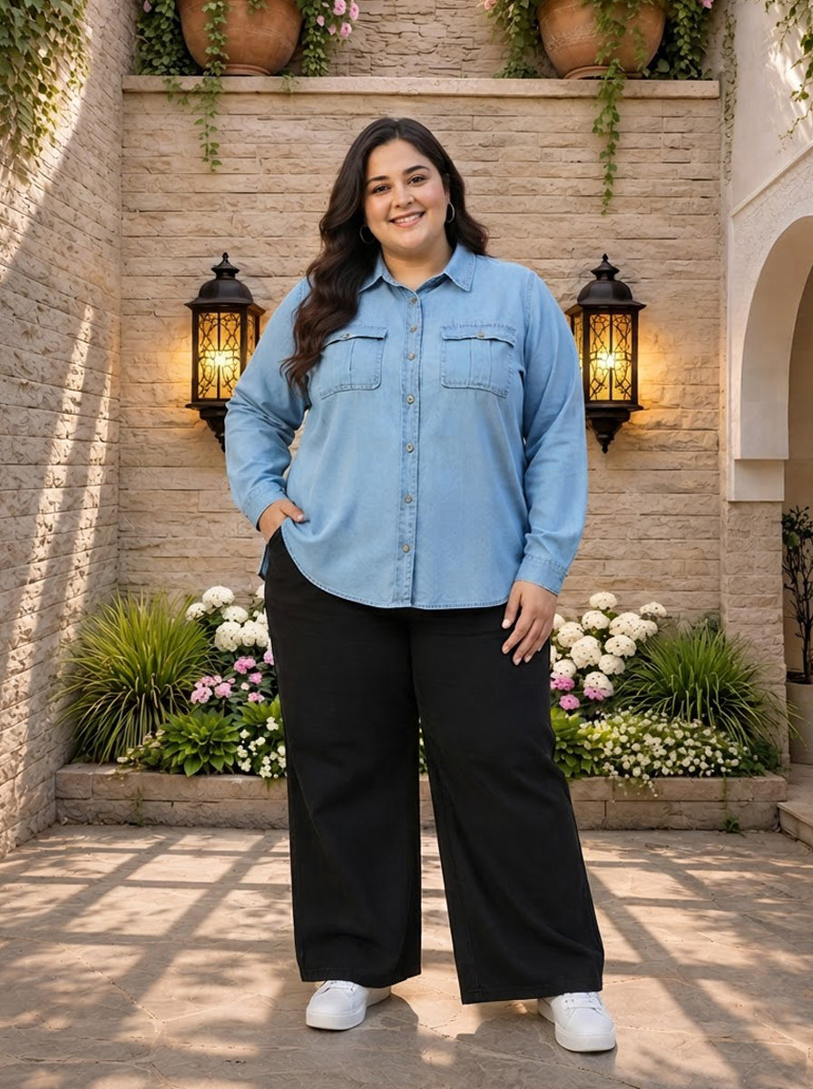 Plus Size Blue Cotton Shirt