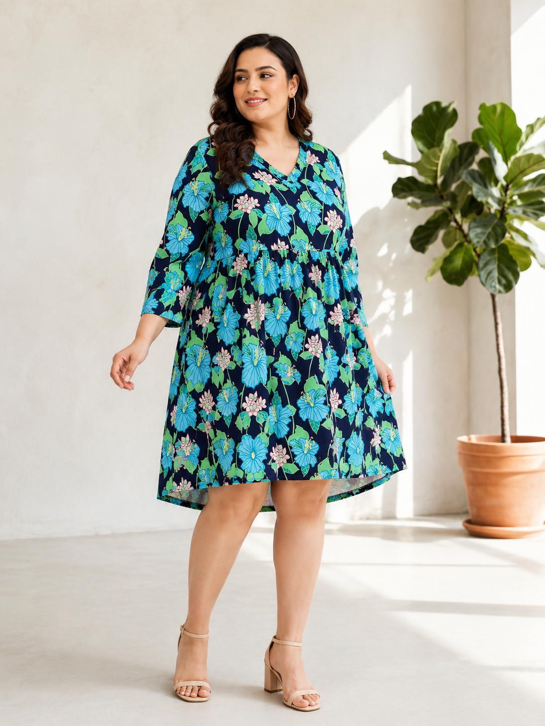 Plus Size Multicolor Floral Print Dress