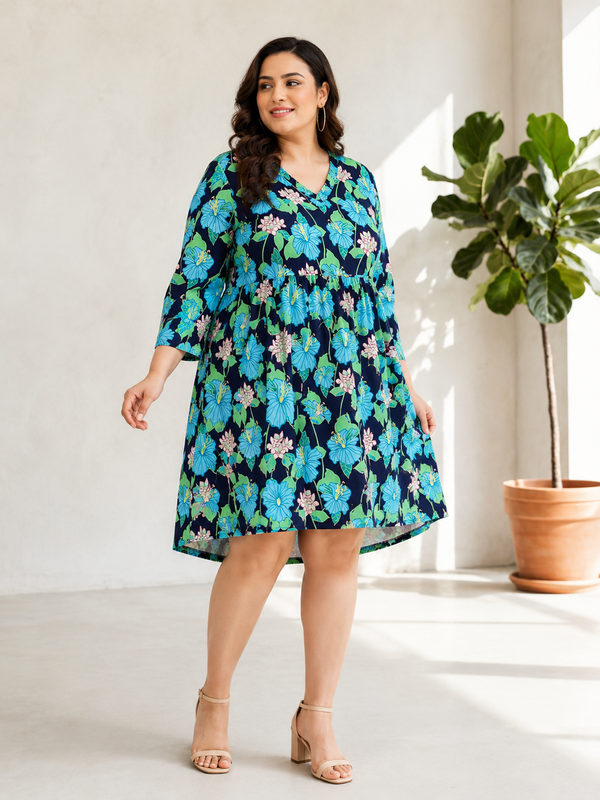 Plus Size Multicolor Floral Print Dress