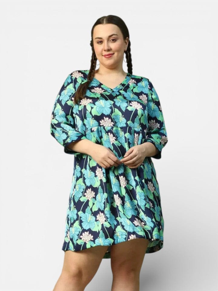 Plus Size Multicolor Floral Print Dress
