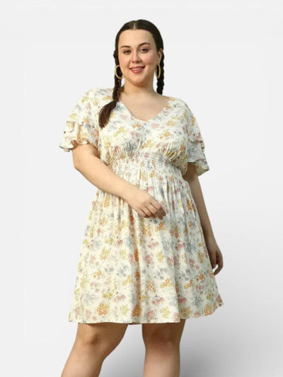 Plus Size White Floral Print Dress