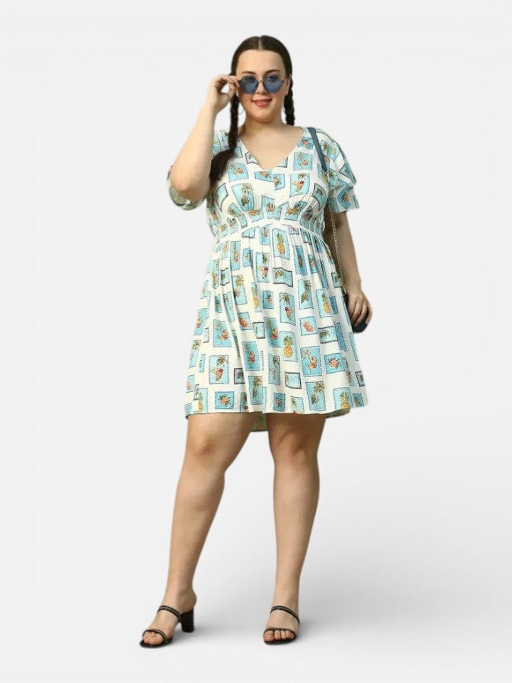 Plus Size Blue Multi Print Dress