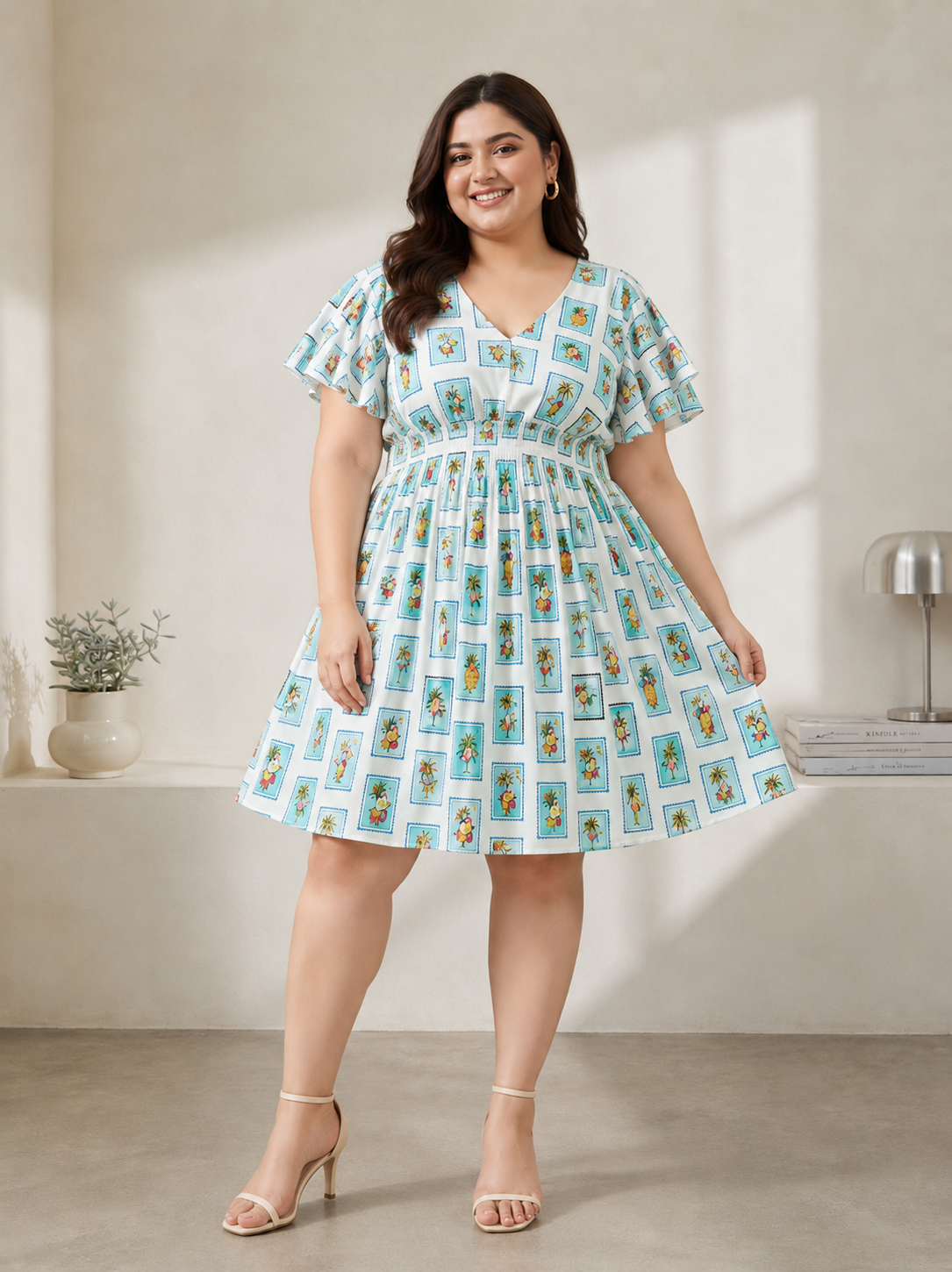 Plus Size Blue Multi Print Dress