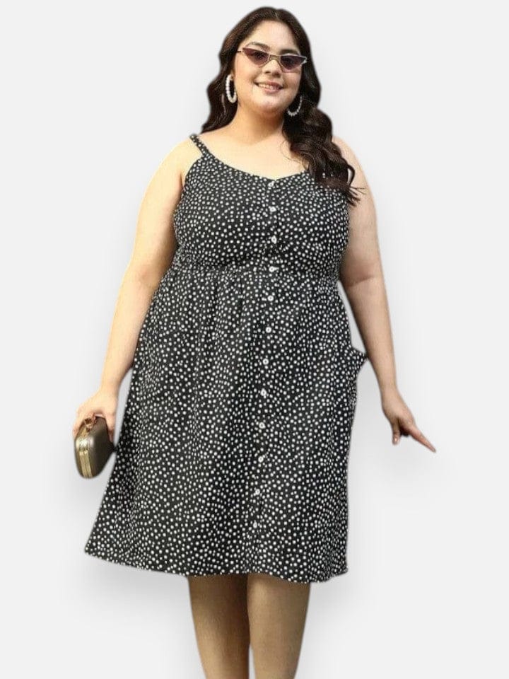 Plus Size Black Polka Dot Print Dress