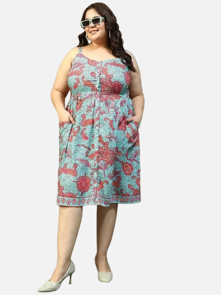 Plus Size Green Floral Print Dress