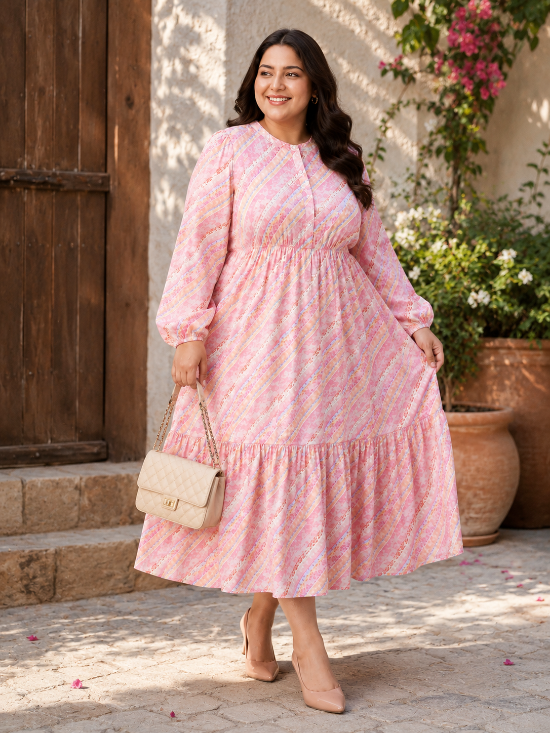 slayer pink georgette stripe dress
