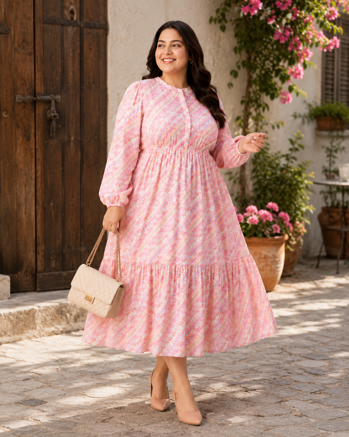 slayer pink georgette stripe dress