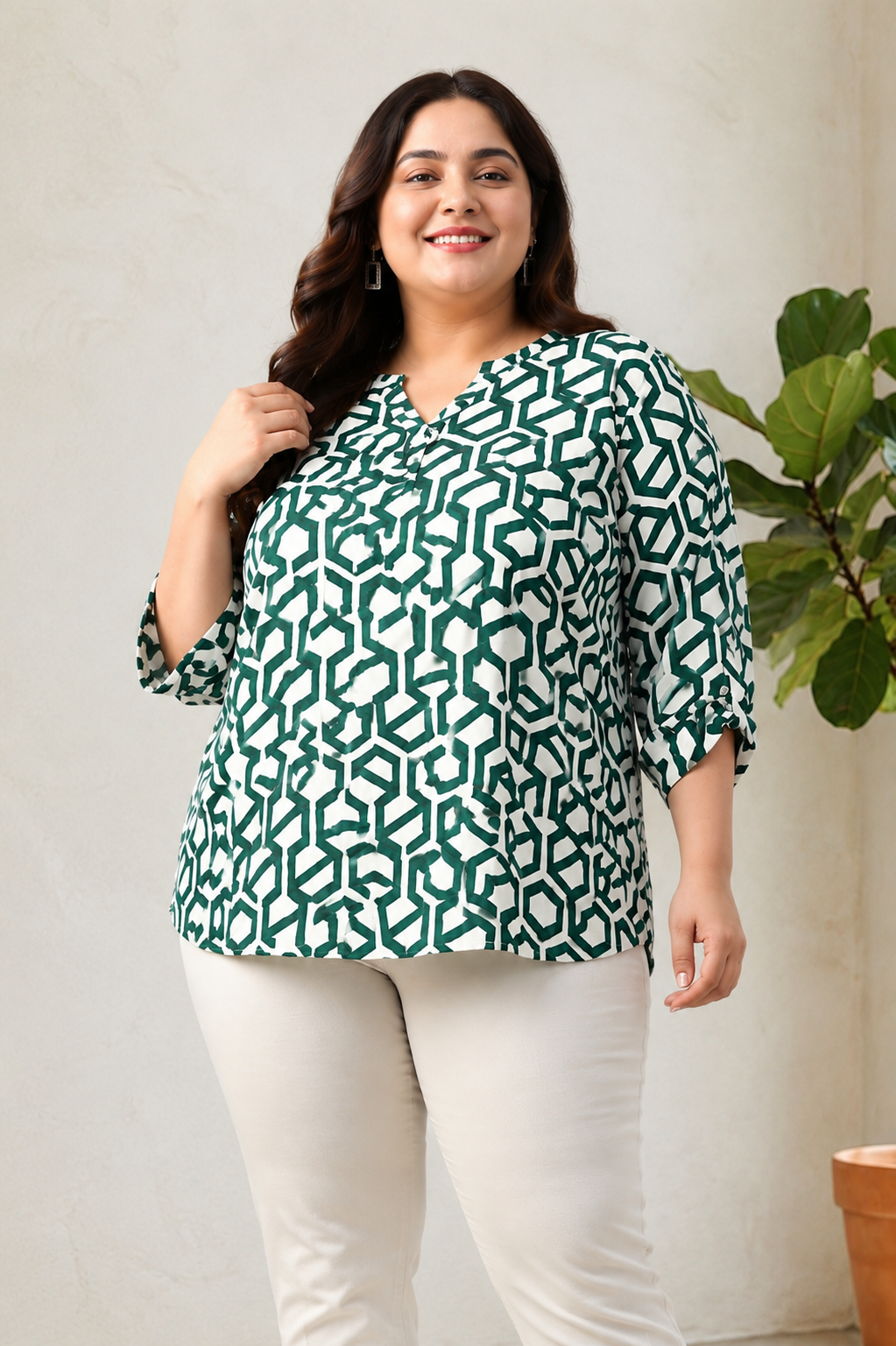 Plus Size Green Abstract Print Top