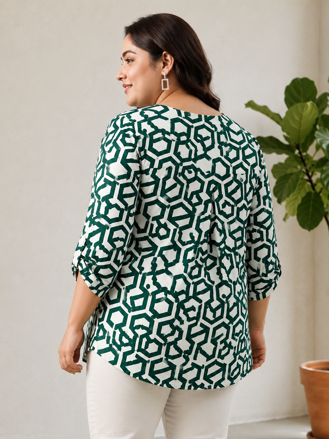 Plus Size Green Abstract Print Top
