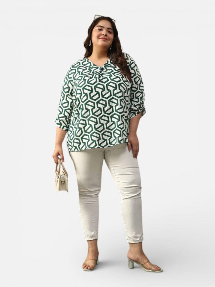 Plus Size Green Abstract Print Top
