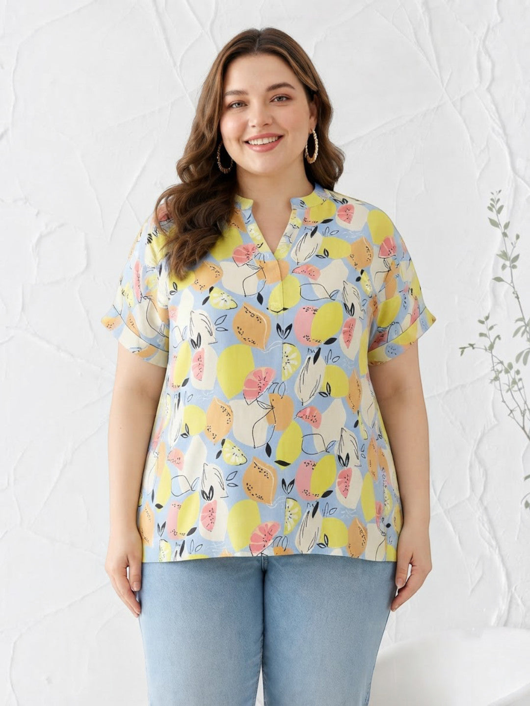 Plus Size Multicolor Floral Print Top