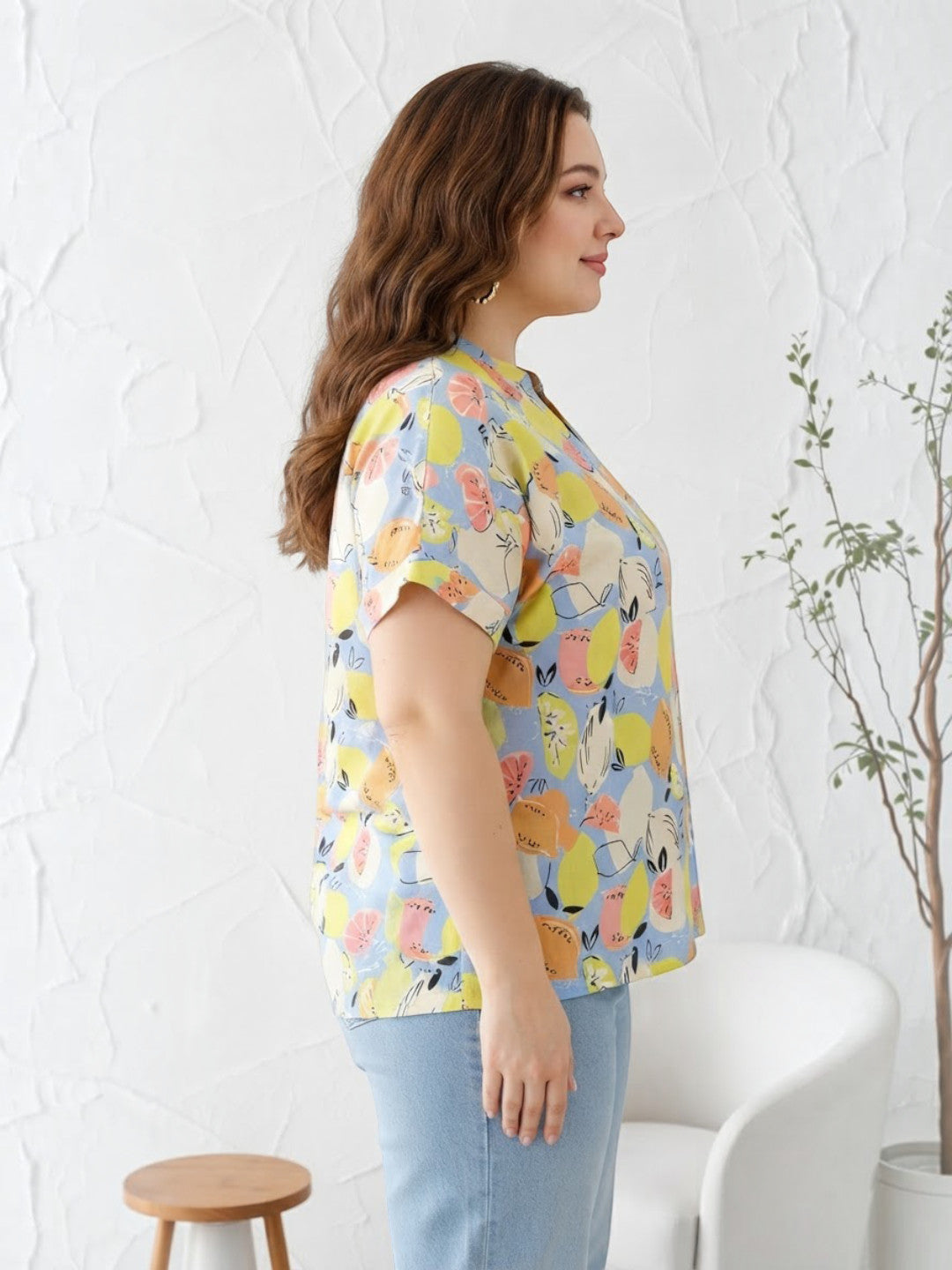Plus Size Multicolor Floral Print Top