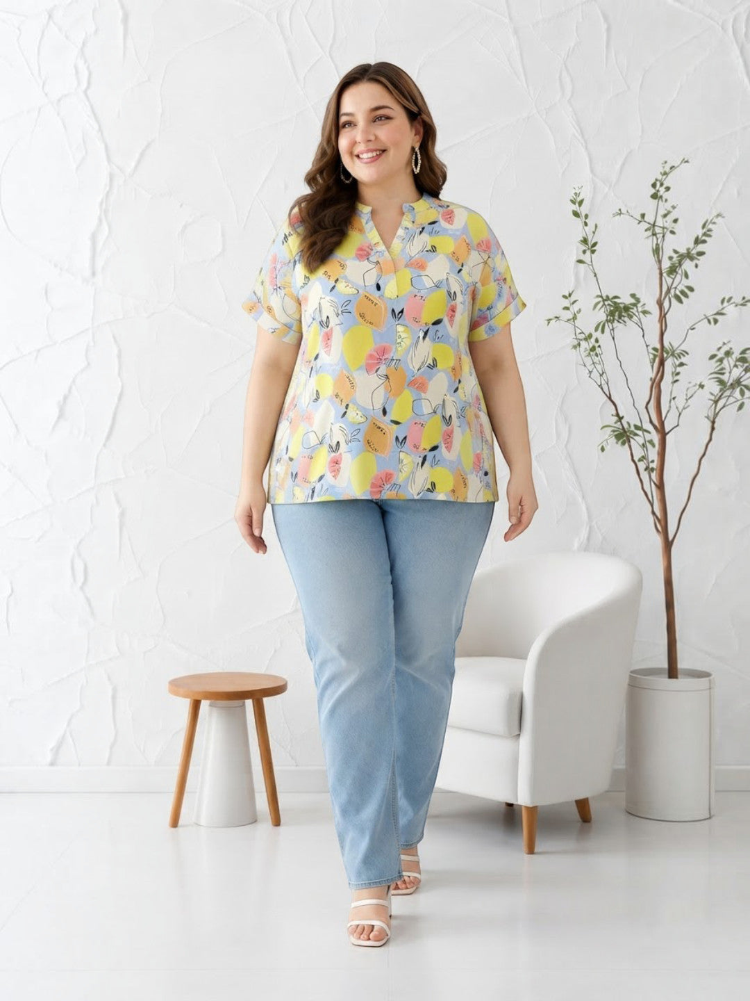 Plus Size Multicolor Floral Print Top