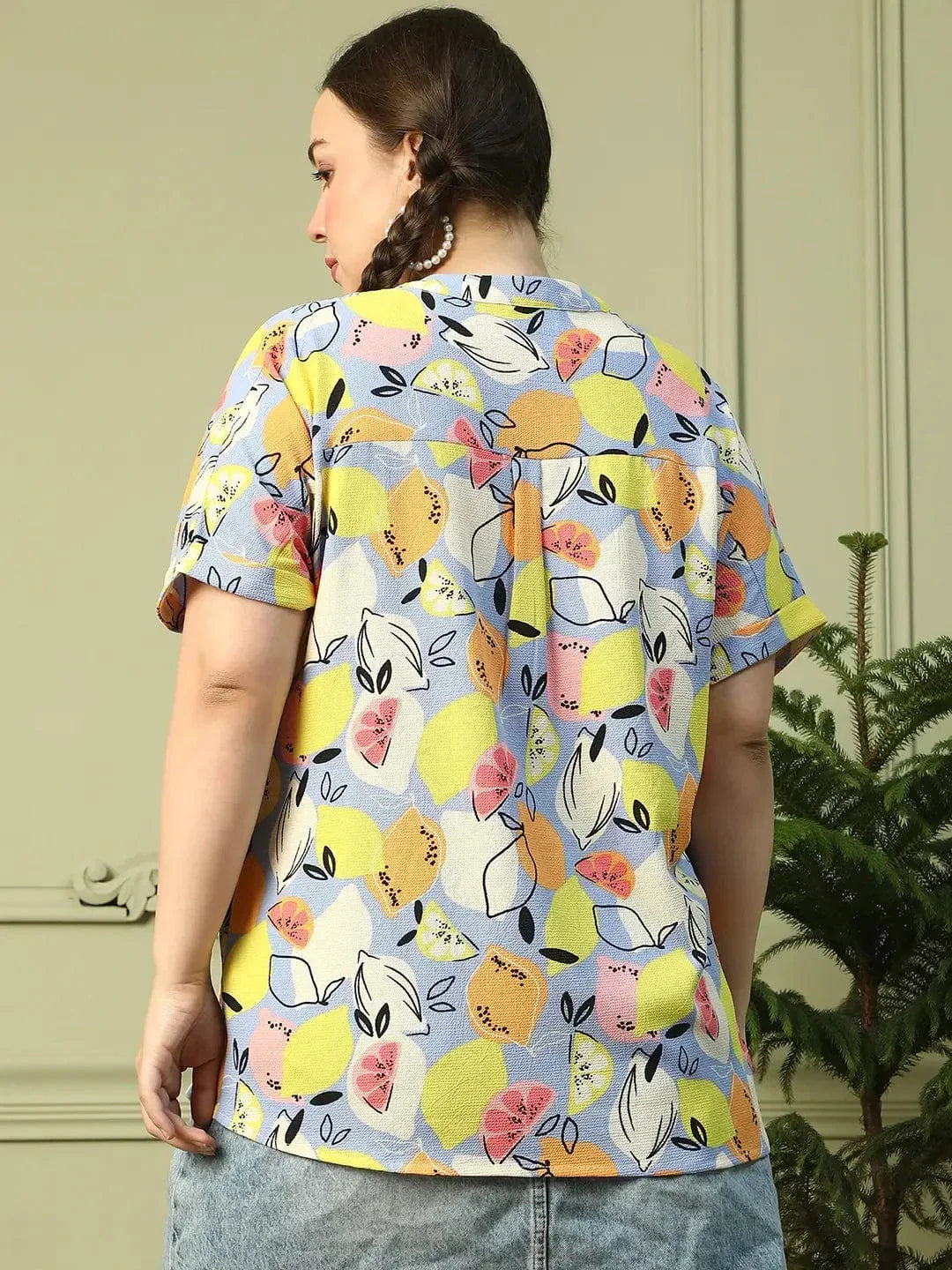 Multicolor Fruit Print Short Sleeve Plus Size Women Top - oxolloxo