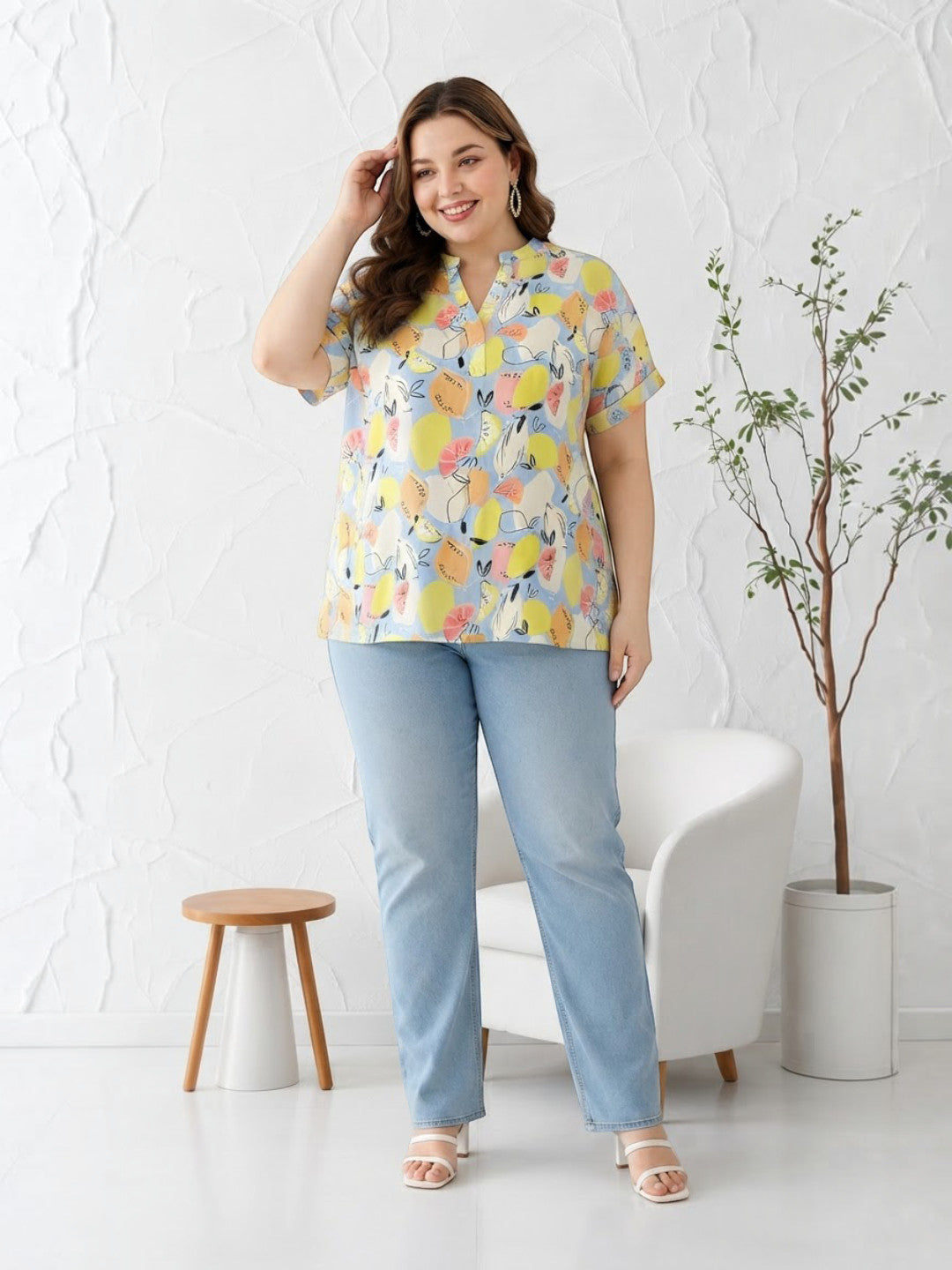 Plus Size Multicolor Floral Print Top