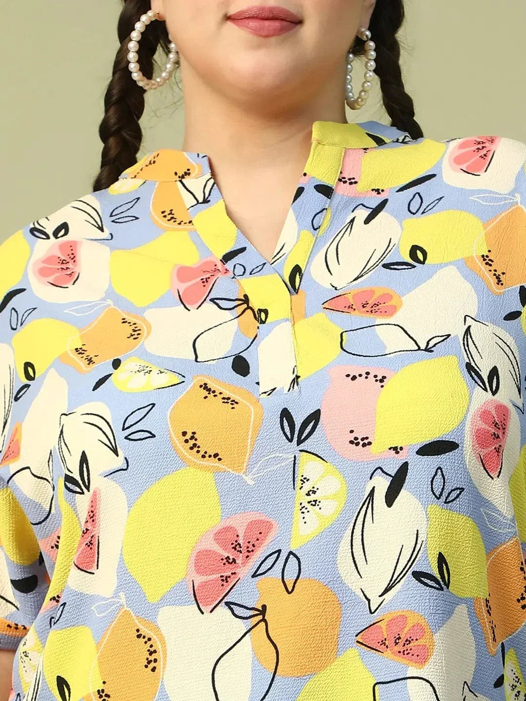 Multicolor Fruit Print Short Sleeve Plus Size Women Top - oxolloxo